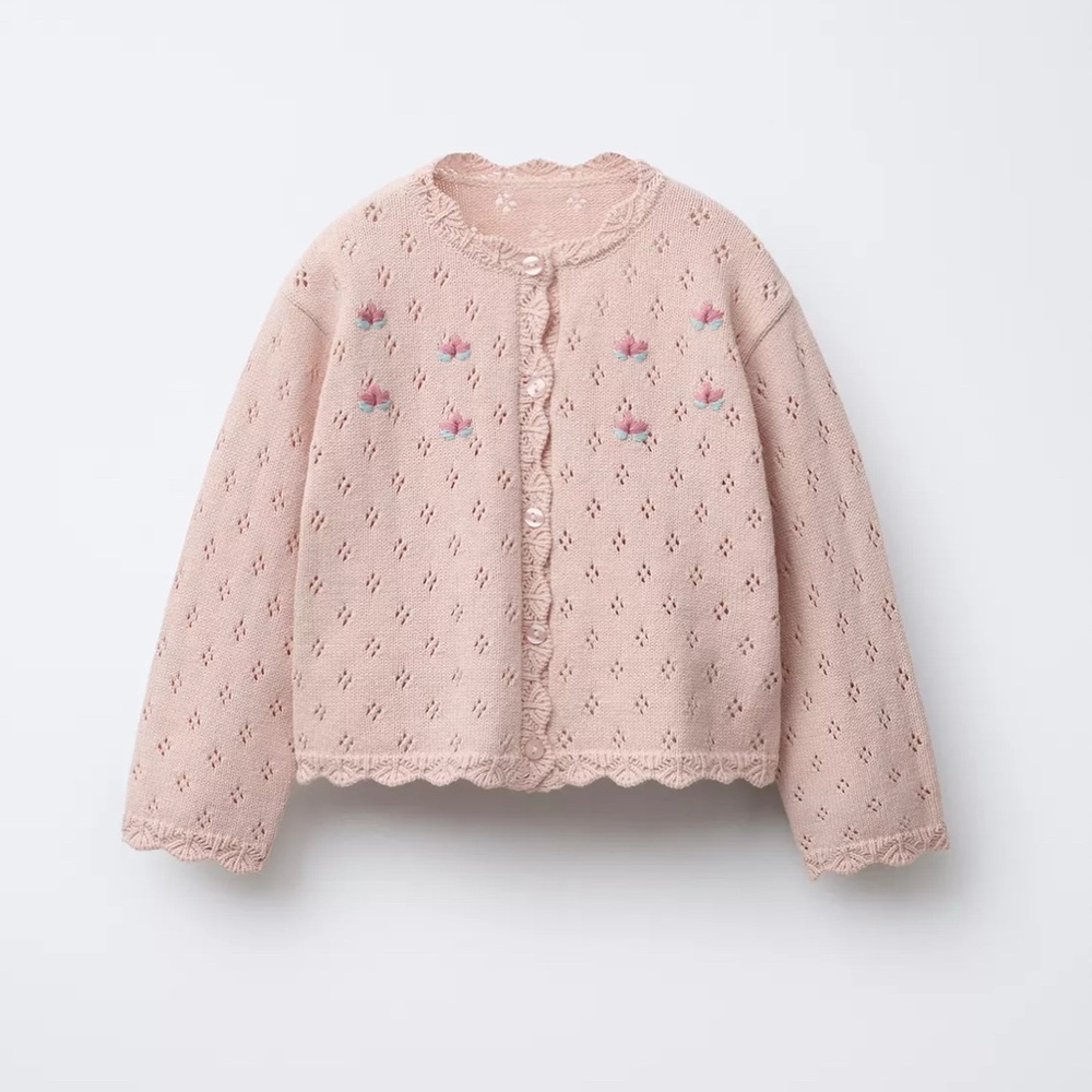 Zara Blush Knit Cardigan with Floral Embroidery - Picture 2 of 8